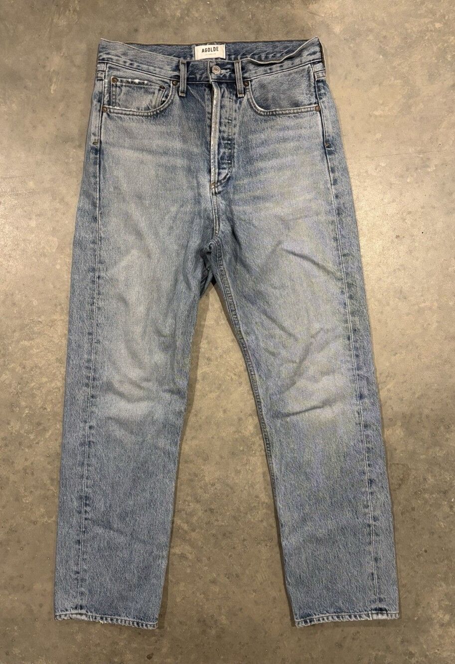 AGOLDE Women's Sz 26 Light Wash Blue High Rise Straight Leg Jeans Button Fly